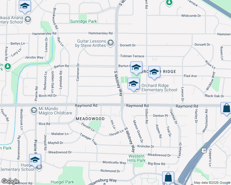 map of restaurants, bars, coffee shops, grocery stores, and more near 5705 Bartlett Lane in Madison