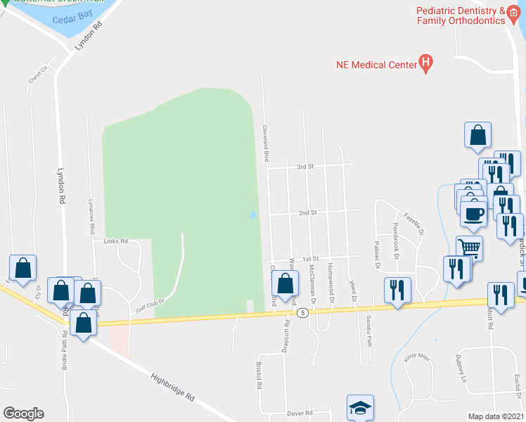 map of restaurants, bars, coffee shops, grocery stores, and more near 301 Cleveland Boulevard in Fayetteville