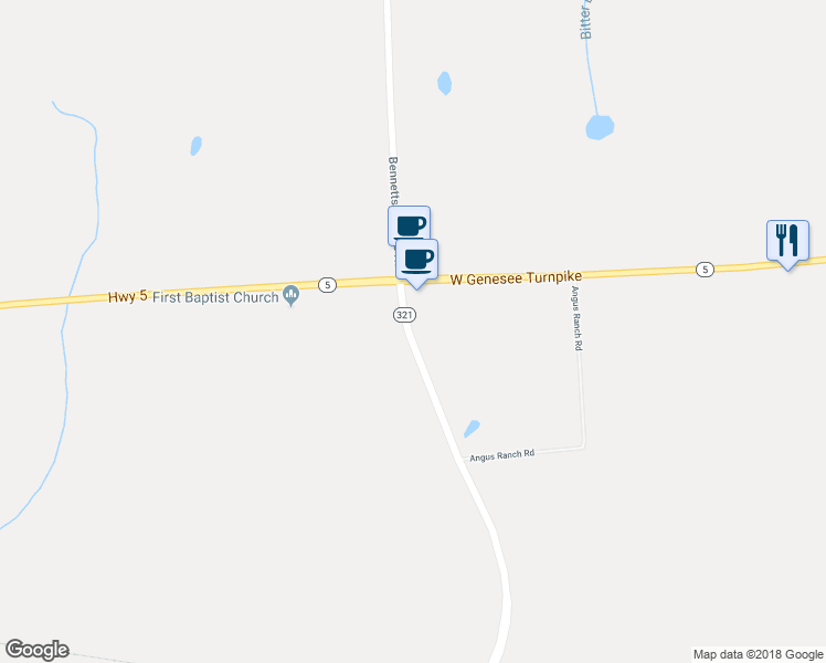 map of restaurants, bars, coffee shops, grocery stores, and more near 5406 Bennetts Corners Road in Elbridge