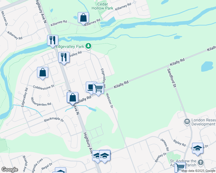 map of restaurants, bars, coffee shops, grocery stores, and more near 1509 Webster Street in London