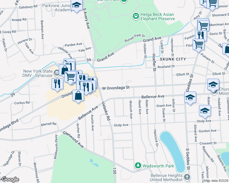 map of restaurants, bars, coffee shops, grocery stores, and more near in Syracuse