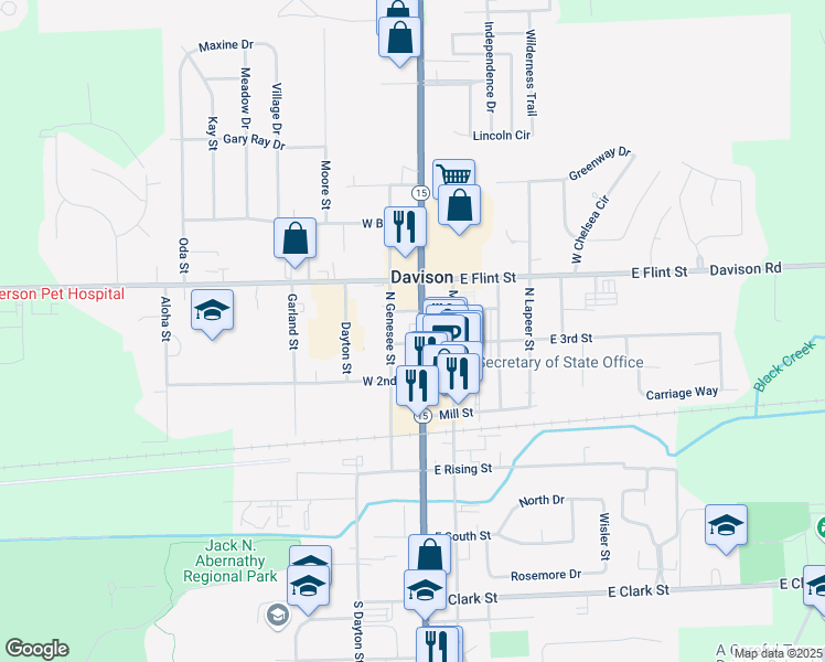 map of restaurants, bars, coffee shops, grocery stores, and more near 415 North State Road in Davison