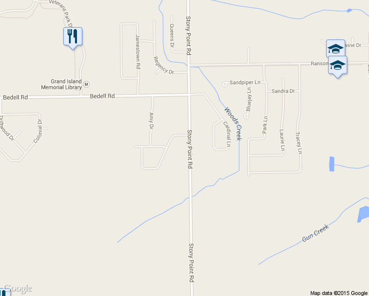 map of restaurants, bars, coffee shops, grocery stores, and more near 2628 Stony Point Road in Grand Island