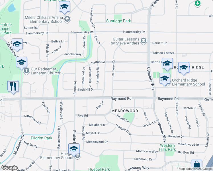 map of restaurants, bars, coffee shops, grocery stores, and more near 1805 Rae Lane in Madison