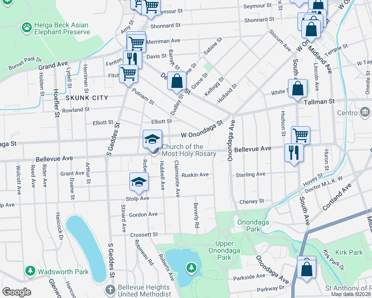 map of restaurants, bars, coffee shops, grocery stores, and more near 944-46 Bellevue Avenue in Syracuse