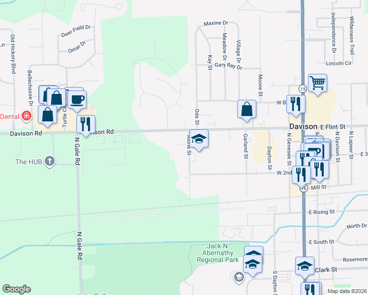 map of restaurants, bars, coffee shops, grocery stores, and more near 415 Aloha Street in Davison