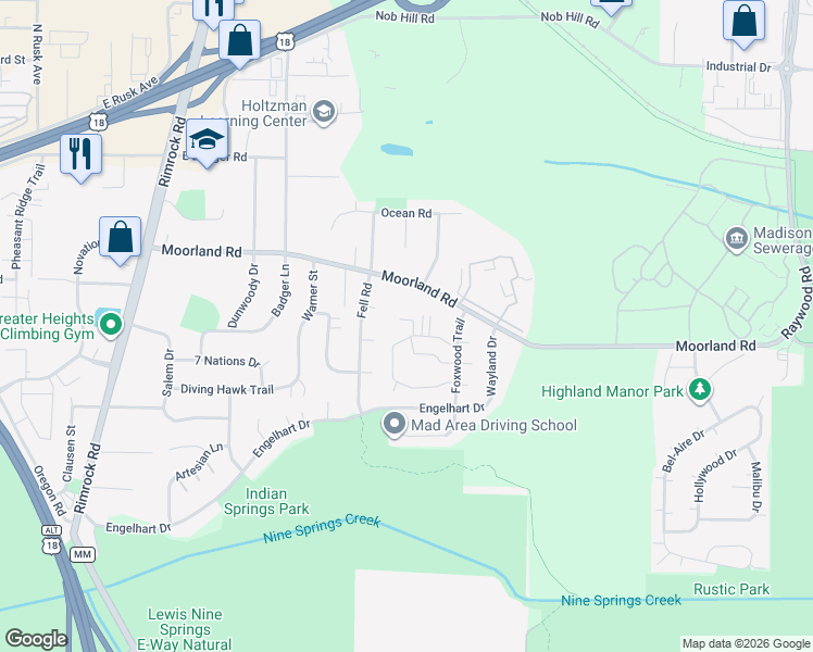 map of restaurants, bars, coffee shops, grocery stores, and more near 1034 South Sunnyvale Lane in Madison