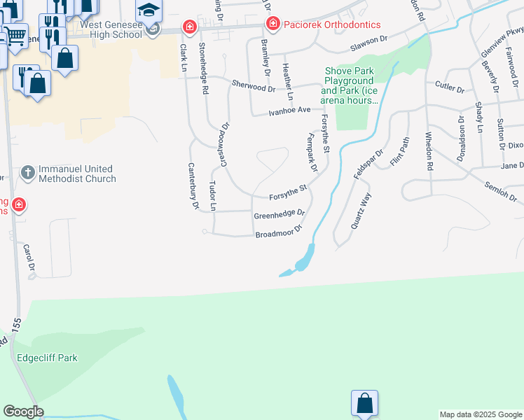 map of restaurants, bars, coffee shops, grocery stores, and more near 114 Greenhedge Dr in Camillus