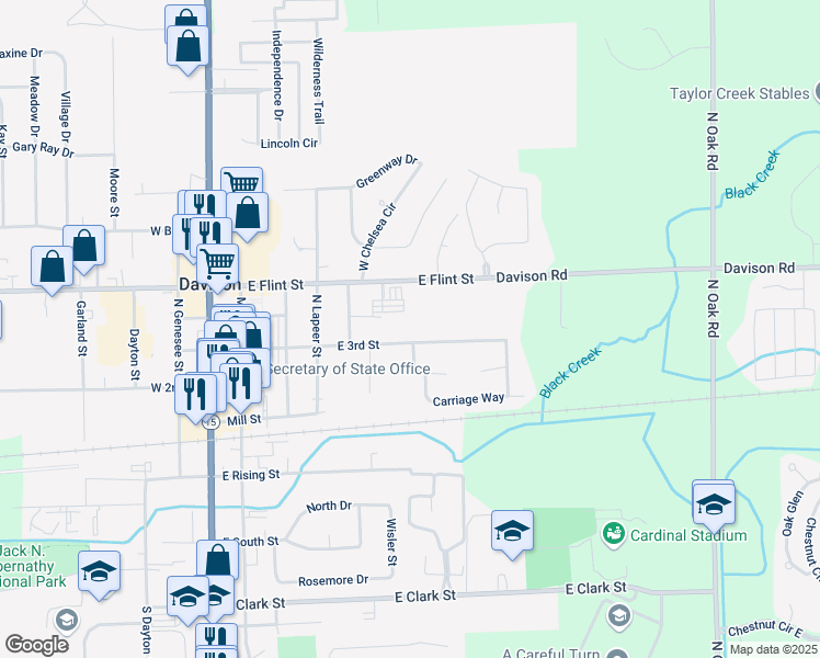 map of restaurants, bars, coffee shops, grocery stores, and more near 525 East 3rd Street in Davison