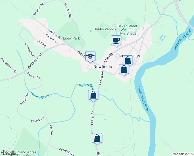 map of restaurants, bars, coffee shops, grocery stores, and more near 100 Exeter Road in Newfields