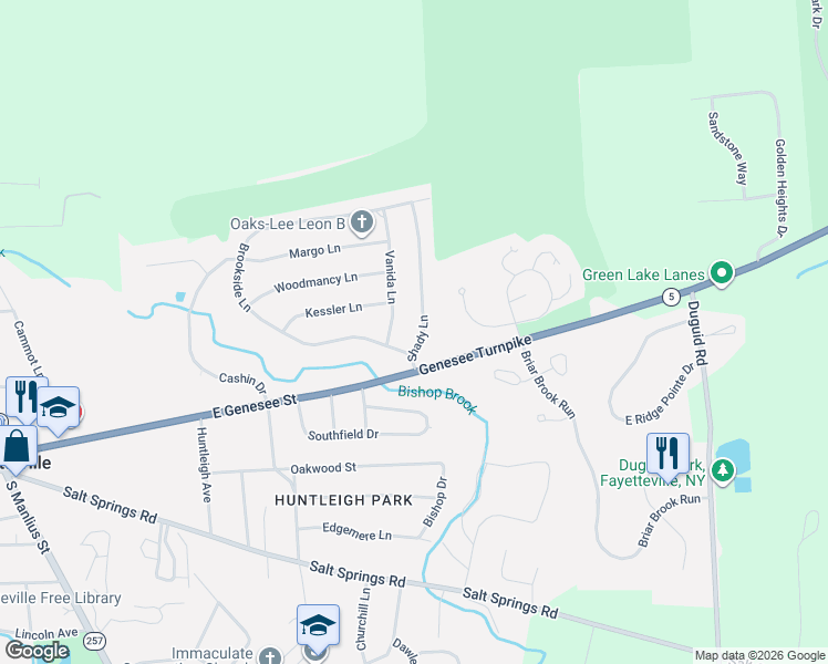 map of restaurants, bars, coffee shops, grocery stores, and more near 105 Shady Ln in Fayetteville