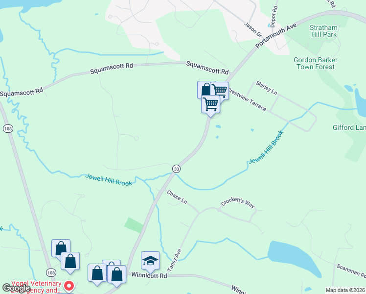 map of restaurants, bars, coffee shops, grocery stores, and more near 201 Portsmouth Avenue in Stratham