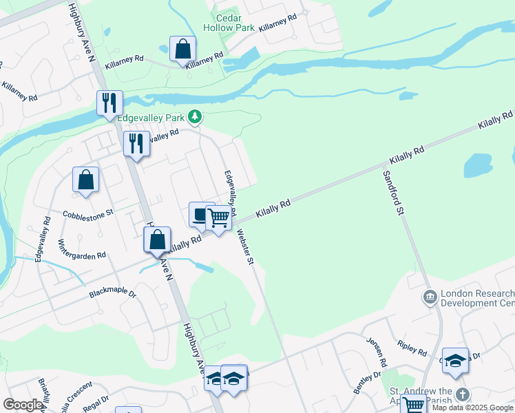 map of restaurants, bars, coffee shops, grocery stores, and more near 1509 Webster Street in London