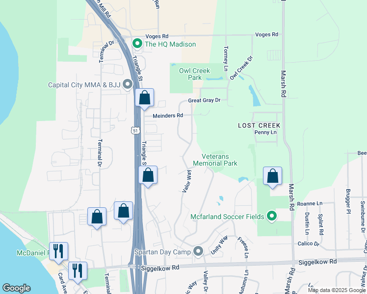 map of restaurants, bars, coffee shops, grocery stores, and more near 4426 Crested Owl Lane in Madison