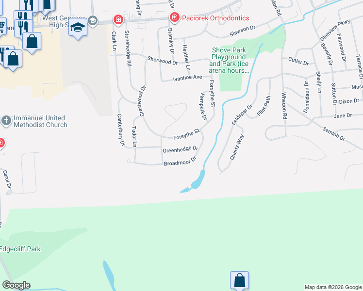 map of restaurants, bars, coffee shops, grocery stores, and more near 102 Greenhedge Drive in Camillus