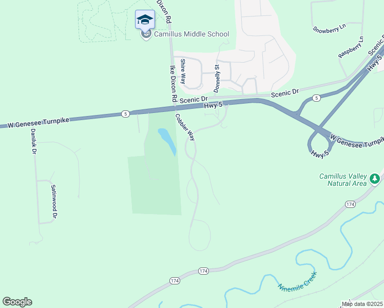 map of restaurants, bars, coffee shops, grocery stores, and more near 5438 Pebble Beach Drive in Camillus