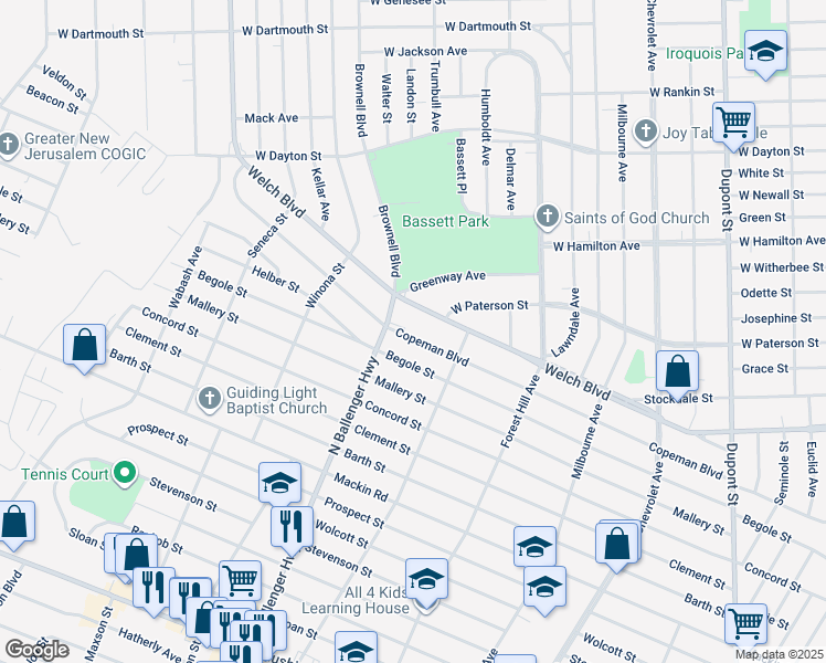 map of restaurants, bars, coffee shops, grocery stores, and more near 1802 Copeman Boulevard in Flint