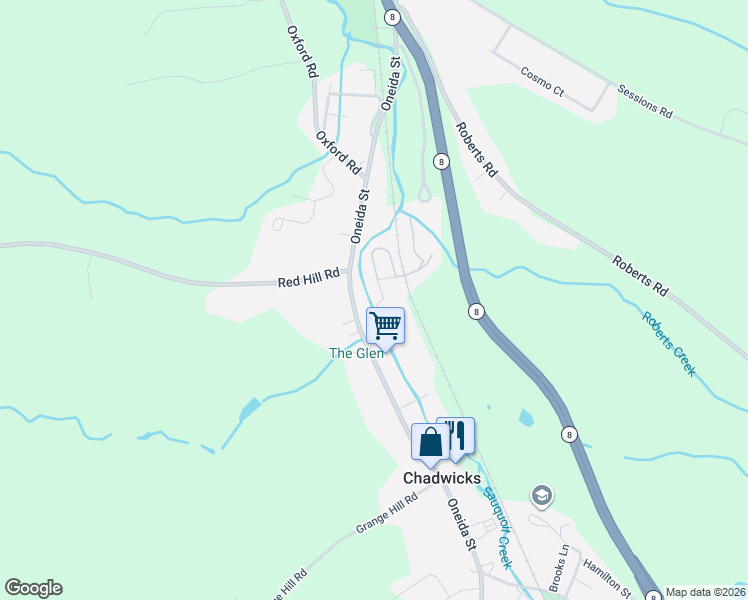 map of restaurants, bars, coffee shops, grocery stores, and more near 3553 Bleachery Place in Chadwicks