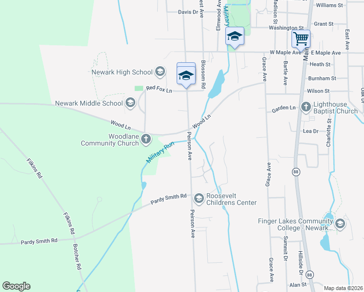map of restaurants, bars, coffee shops, grocery stores, and more near 5744 Wood Lane in Newark