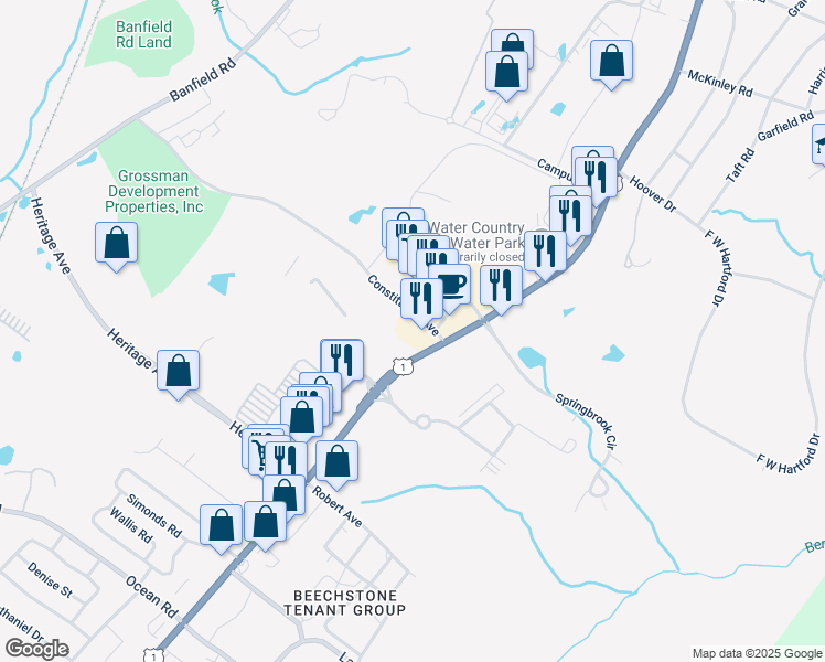 map of restaurants, bars, coffee shops, grocery stores, and more near 2456 Lafayette Road in Portsmouth