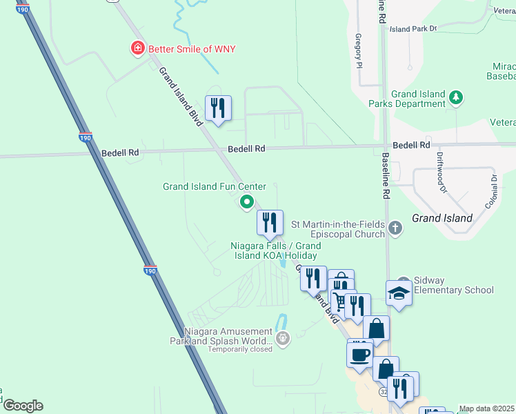 map of restaurants, bars, coffee shops, grocery stores, and more near 2608 Grand Island Boulevard in Grand Island