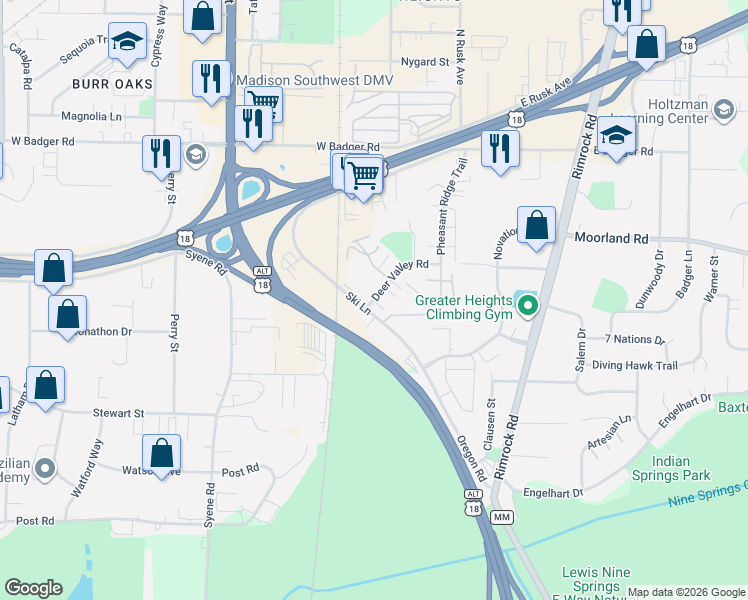 map of restaurants, bars, coffee shops, grocery stores, and more near in Fitchburg