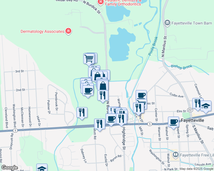 map of restaurants, bars, coffee shops, grocery stores, and more near 100 Towne Drive in Fayetteville