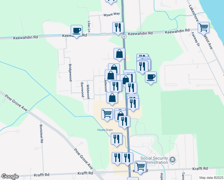 map of restaurants, bars, coffee shops, grocery stores, and more near 4303 24th Avenue in Fort Gratiot Township