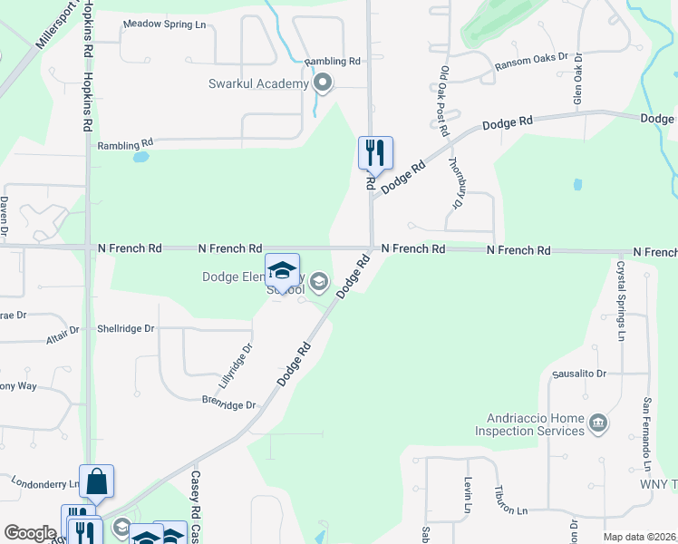 map of restaurants, bars, coffee shops, grocery stores, and more near 1960 Dodge Road in East Amherst