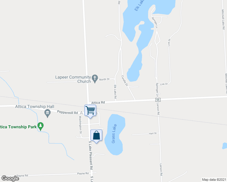 map of restaurants, bars, coffee shops, grocery stores, and more near 37 Elk Lake Road in Attica