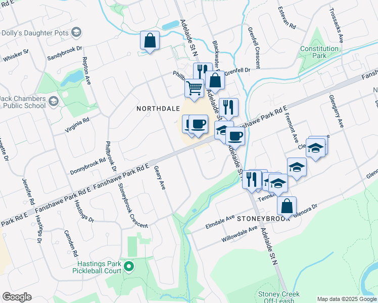 map of restaurants, bars, coffee shops, grocery stores, and more near 83 Daleview Crescent in London