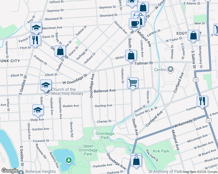 map of restaurants, bars, coffee shops, grocery stores, and more near in Syracuse