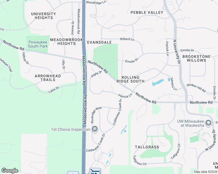 map of restaurants, bars, coffee shops, grocery stores, and more near 1928 Patrick Lane in Waukesha