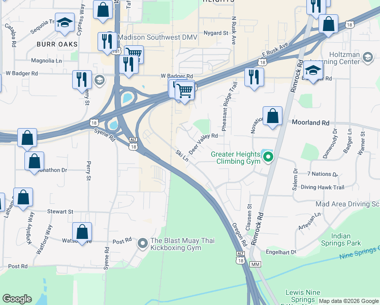 map of restaurants, bars, coffee shops, grocery stores, and more near in Fitchburg