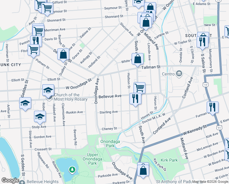 map of restaurants, bars, coffee shops, grocery stores, and more near in Syracuse