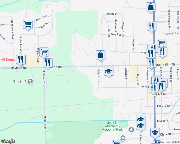 map of restaurants, bars, coffee shops, grocery stores, and more near 415 Aloha Street in Davison