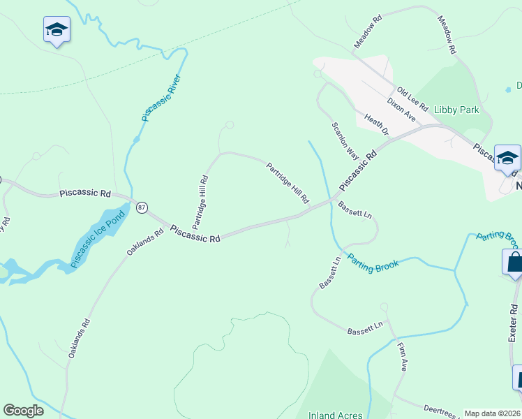 map of restaurants, bars, coffee shops, grocery stores, and more near 112 Piscassic Road in Newfields