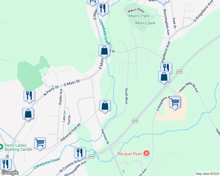 map of restaurants, bars, coffee shops, grocery stores, and more near Fonda, Johnstown & Gloversville Rail Trail (FJ & G Rail Trail) in Fulton County