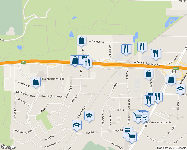 map of restaurants, bars, coffee shops, grocery stores, and more near 2506 McDivitt Road in Madison