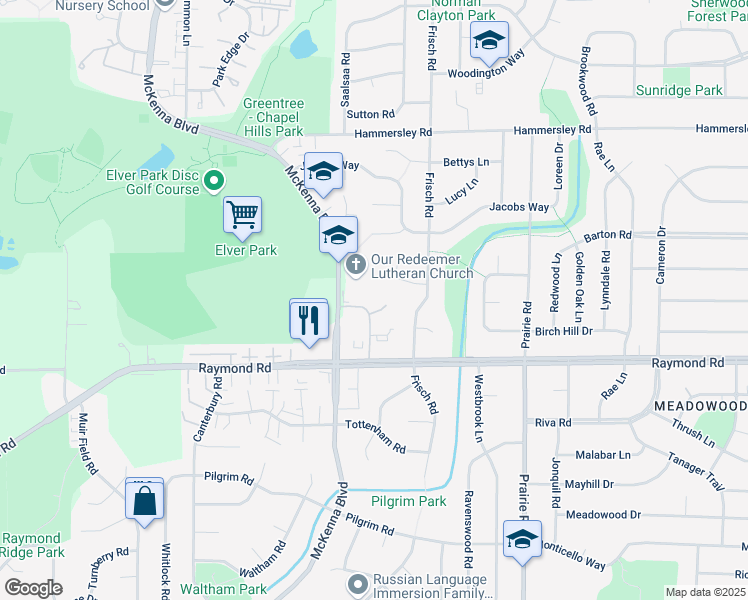 map of restaurants, bars, coffee shops, grocery stores, and more near 1813 McKenna Boulevard in Madison