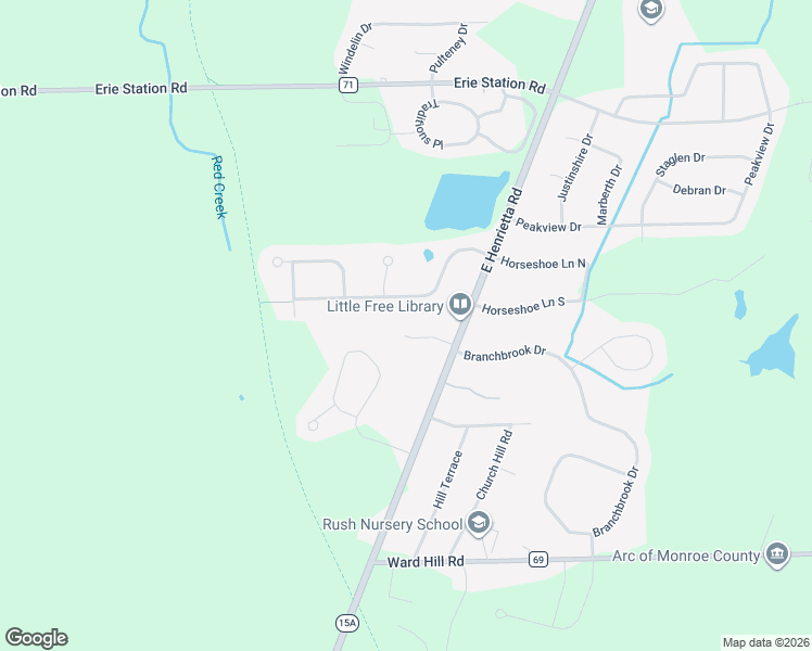 map of restaurants, bars, coffee shops, grocery stores, and more near 4513 East Henrietta Road in Henrietta