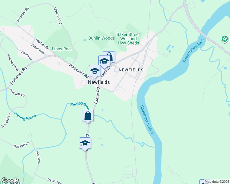 map of restaurants, bars, coffee shops, grocery stores, and more near 35 Pleasant Street in Newfields