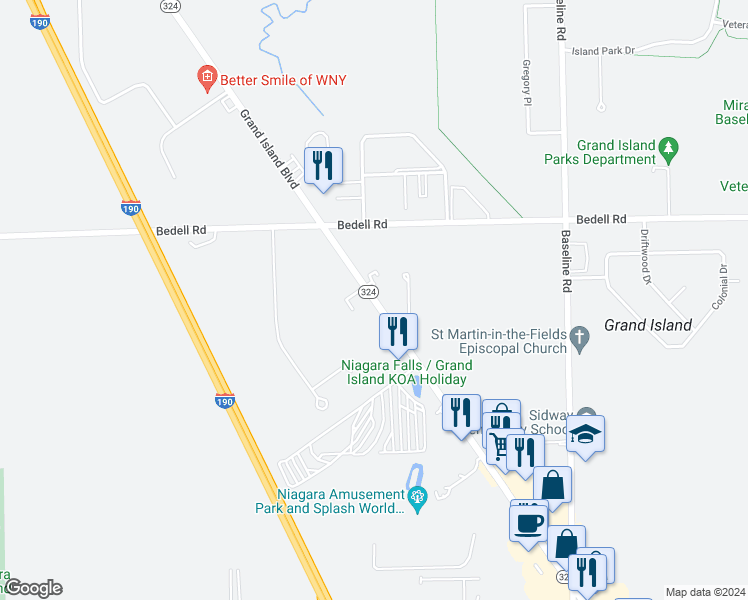 map of restaurants, bars, coffee shops, grocery stores, and more near 2660 Grand Island Boulevard in Grand Island