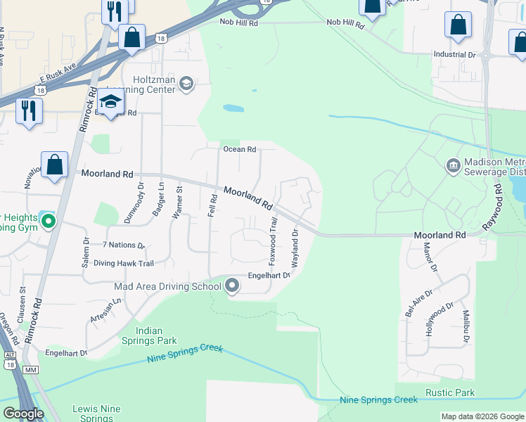 map of restaurants, bars, coffee shops, grocery stores, and more near 1004 North Sunny Vale Lane in Madison