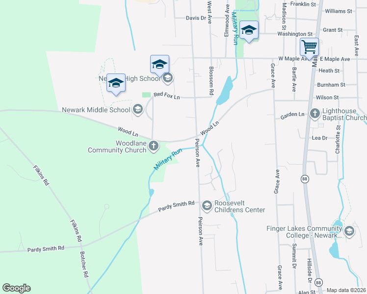 map of restaurants, bars, coffee shops, grocery stores, and more near 5744 Wood Lane in Newark