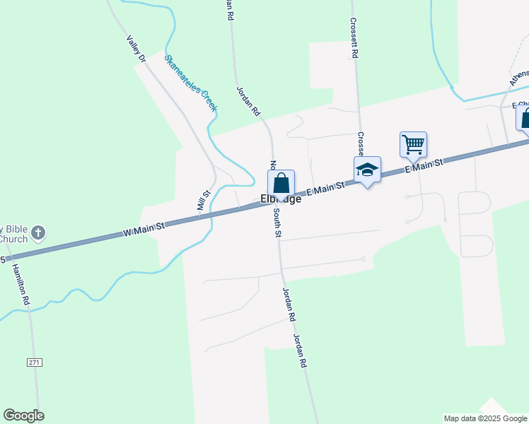 map of restaurants, bars, coffee shops, grocery stores, and more near 105 West Main Street in Elbridge