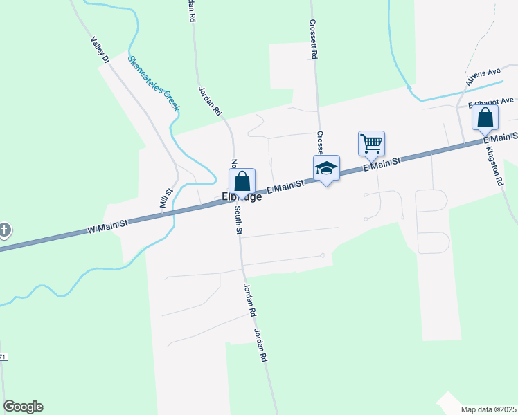 map of restaurants, bars, coffee shops, grocery stores, and more near 117 South Street in Elbridge