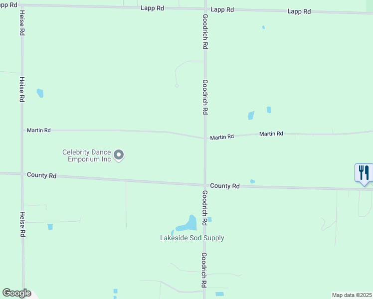 map of restaurants, bars, coffee shops, grocery stores, and more near 6760 Goodrich Road in Clarence Center