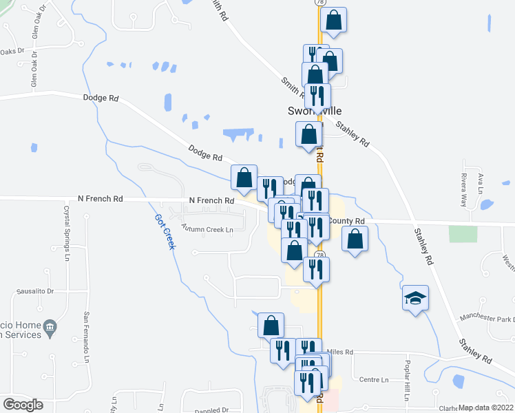 map of restaurants, bars, coffee shops, grocery stores, and more near 4806 North French Road in East Amherst
