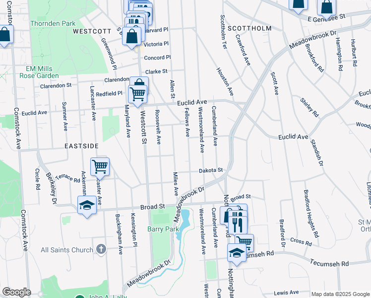 map of restaurants, bars, coffee shops, grocery stores, and more near 622 Fellows Avenue in Syracuse